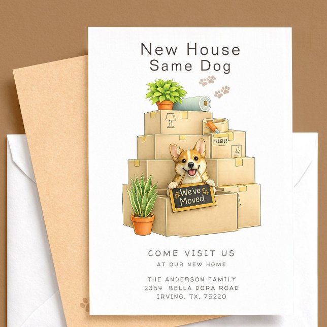 Corgi New House Moving Announcement Card (Creator Uploaded)