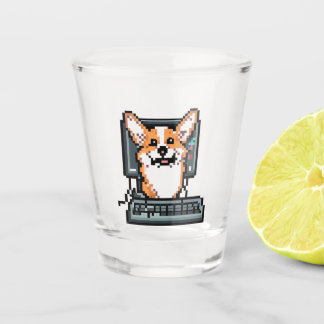 Corgi on a computer shot glass