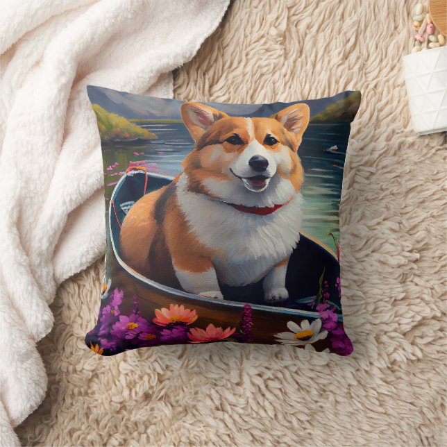 Corgi on a Paddle: A Scenic Adventure  Cushion (Blanket)