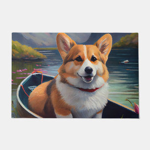 Corgi on a Paddle: A Scenic Adventure Doormat