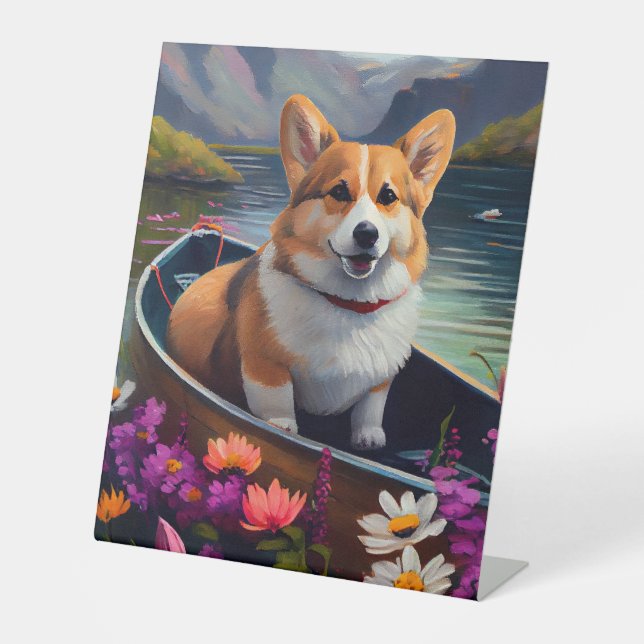 Corgi on a Paddle: A Scenic Adventure Pedestal Sign (Front)