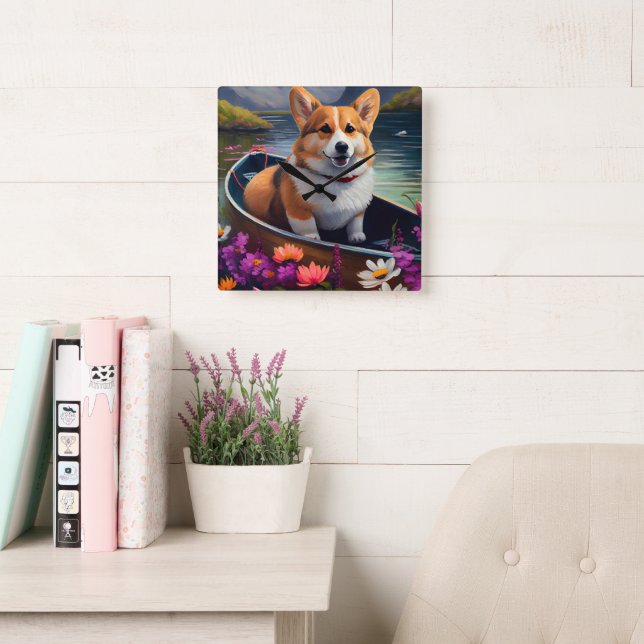 Corgi on a Paddle: A Scenic Adventure Square Wall Clock (Reading Room)