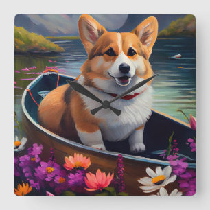 Corgi on a Paddle: A Scenic Adventure Square Wall Clock