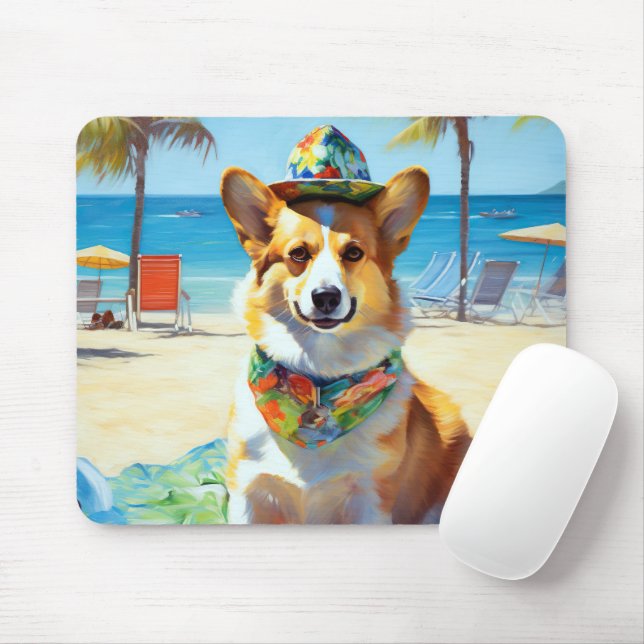 Corgi on Beach, summer gift for dog lovers  Mouse Pad (With Mouse)