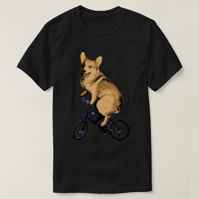 Corgi on Bike Funny Dog on a Bicycle Tee  (Design Front)