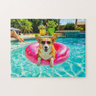 Corgi on doughnut float jigsaw puzzle