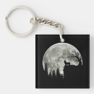 Corgi On Mountain Blood Moon Halloween Gifts Key Ring