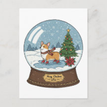 Corgi on Skates Christmas Postcard 