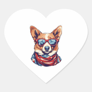Corgi Patriotic Dog USA American Flag Heart Sticker