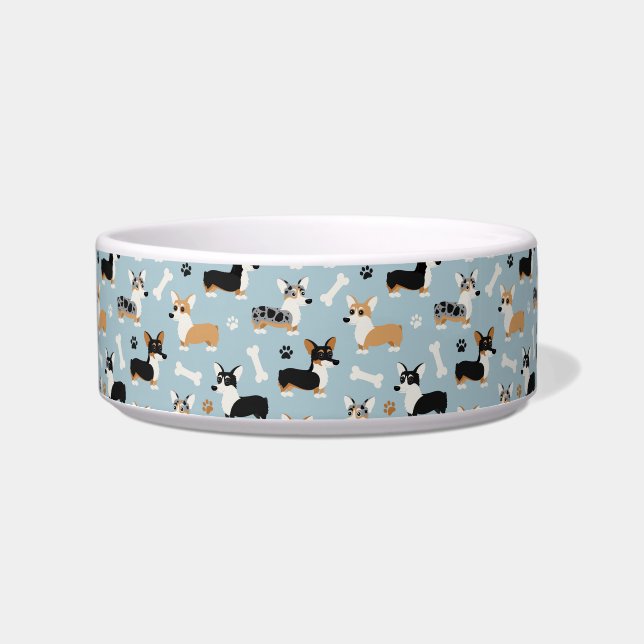 Corgi Pattern Blue Bowl (Front)