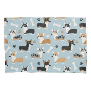 Corgi Pattern Blue Pillowcase