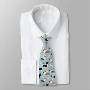 Corgi Pattern Blue Tie