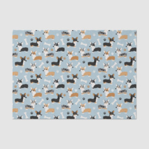 Corgi Pattern Blue Tissue Paper
