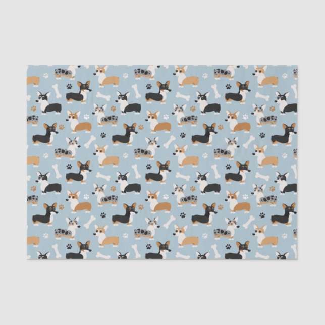 Corgi Pattern Blue Tissue Paper (Front)