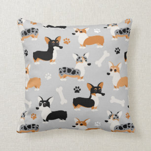 Corgi Pattern Gray Cushion