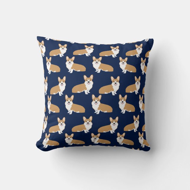 Corgi Pattern pillow - cute corgi pillow navy (Front)