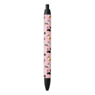 Corgi Pattern Pink Black Ink Pen
