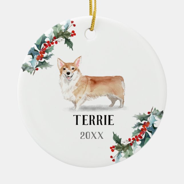 Corgi Personalised Christmas Dog Ceramic Ornament (Front)