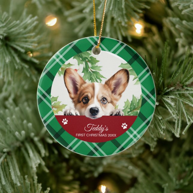 Corgi Personalised First Christmas Ceramic Ornament (Tree)
