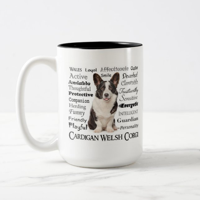 Corgi Personality Traits Two-Tone Coffee Mug (Left)