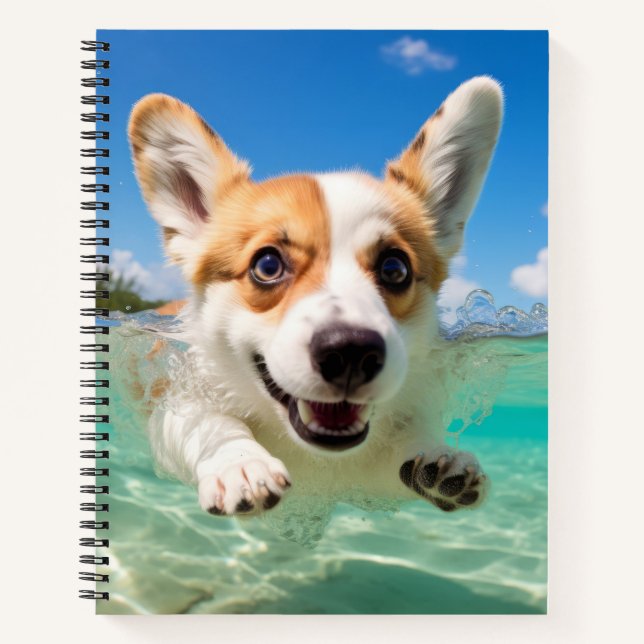 Corgi Pet Dog Animal Fun Playing Water  Notebook (Front)