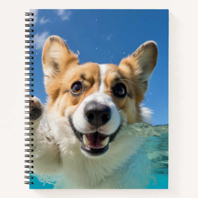 Corgi Pet Dog Animal Fun Playing Water  Notebook (Front)