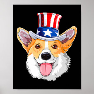 Corgi Pet Dogs 4th Of July American Flag Men Women Poster