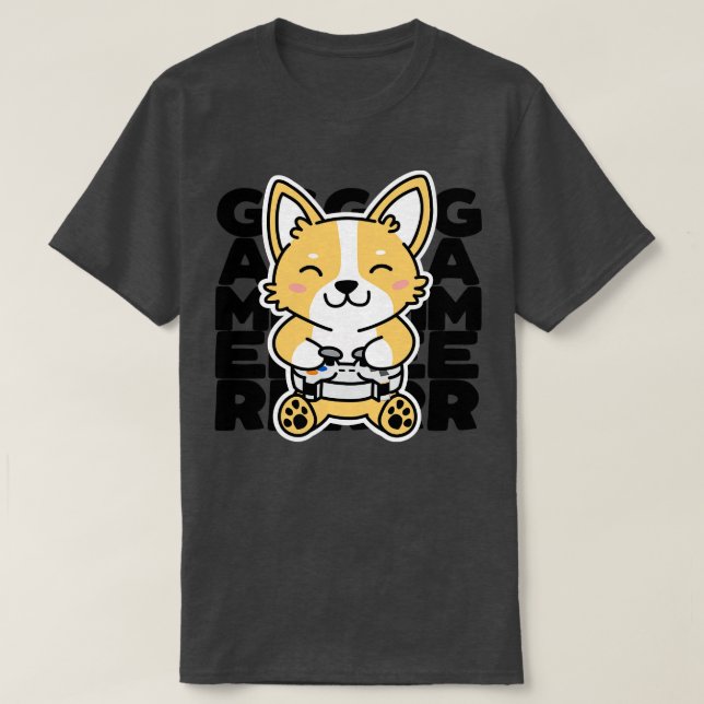 Corgi Playing Video Games Cute Kawaii Gamer T-Shirt (Design Front)