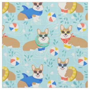 corgi pool party dog fabric
