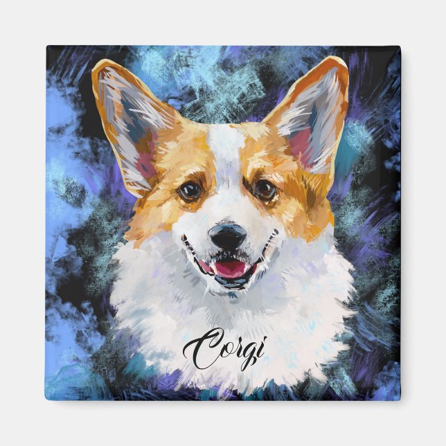 Corgi Portrait on Abstract Magnet (Front)