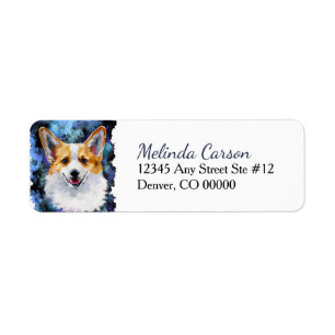 Corgi Portrait on Blue Abstract Return Address Return Address Label