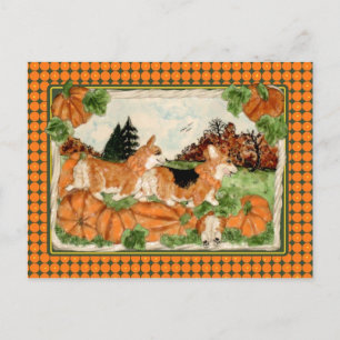Corgi Pumpkin Patch Postcard