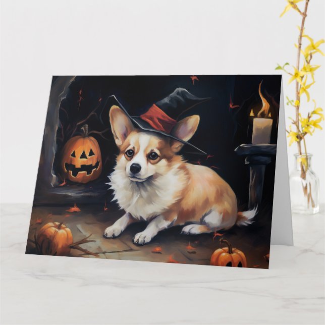 Corgi Pumpkins Halloween Scary Card (Yellow Flower)