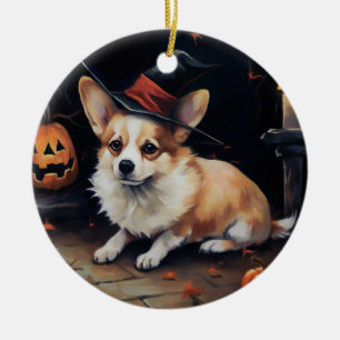 Corgi Pumpkins Halloween Scary Ceramic Ornament