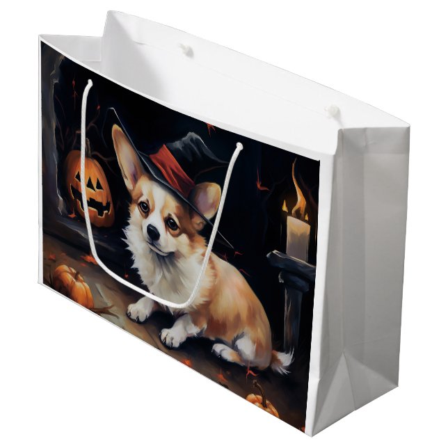 Corgi Pumpkins Halloween Scary Large Gift Bag (Front Angled)