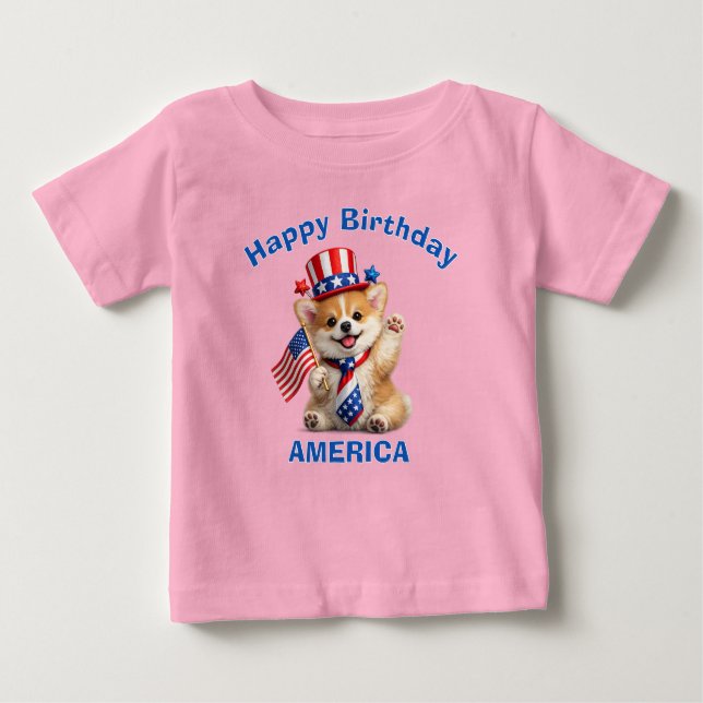 Corgi Puppy (2q) Patriotic Kid T-Shirt (Front)