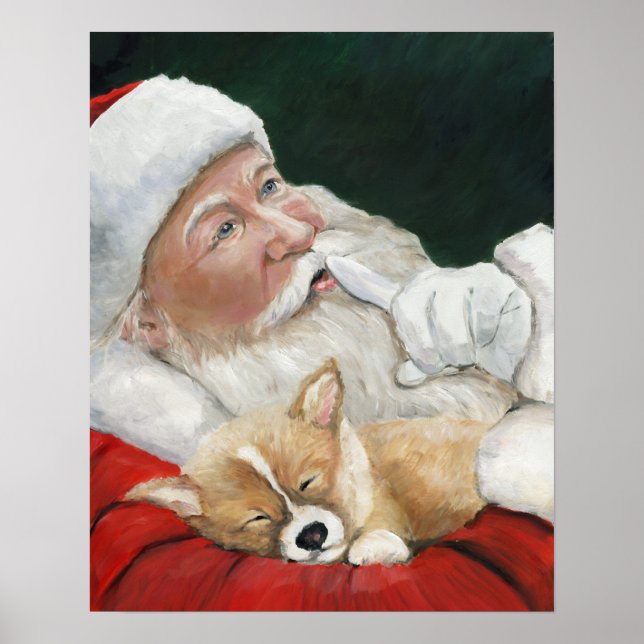 Corgi Puppy and Santa Dog Art Print (Front)