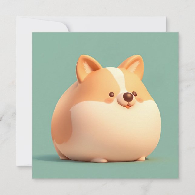 Corgi Puppy Art with Cute Chubby 3D Clay Flat Card (Front)