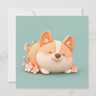 Corgi Puppy Art with Cute Chubby 3D Clay Postcard