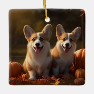 Corgi  Puppy Autumn Delight Pumpkin  Ceramic Ornament