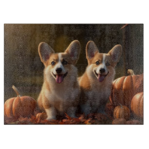 Corgi  Puppy Autumn Delight Pumpkin  Cutting Board