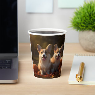 Corgi  Puppy Autumn Delight Pumpkin  Paper Cups
