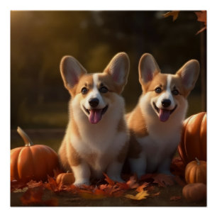 Corgi  Puppy Autumn Delight Pumpkin  Poster