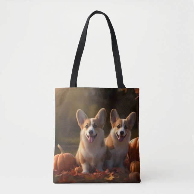 Corgi  Puppy Autumn Delight Pumpkin  Tote Bag (Front)