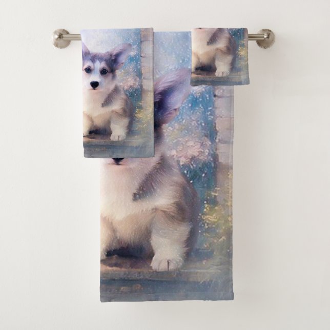 Corgi Puppy Bath Towel Set (Insitu)