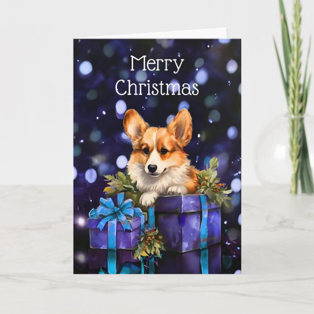 Corgi Puppy Dog Christmas Card (Front)