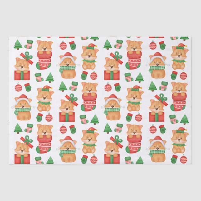 Corgi Puppy Dog Cute Festive Elf Santa Christmas  Tissue Paper (Front)