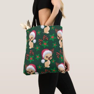 Corgi Puppy Dog Elf Santa Festive Merry Christmas  Tote Bag