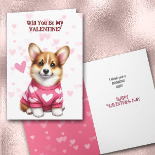 Corgi Puppy Dog in Sweater Valentine Holiday Card