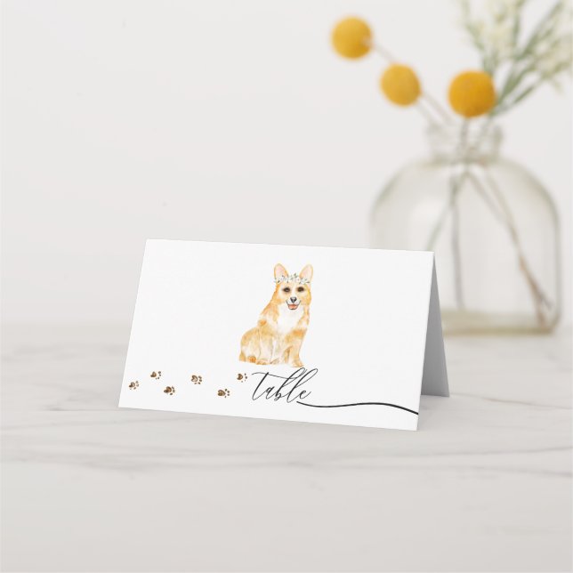 Corgi puppy Dog Owner Wedding Script Table Place Card (Front)